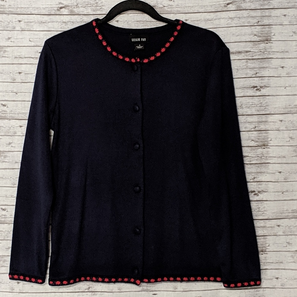 🦋 Leslie Fay button up Cardigan Navy blue SZ:S